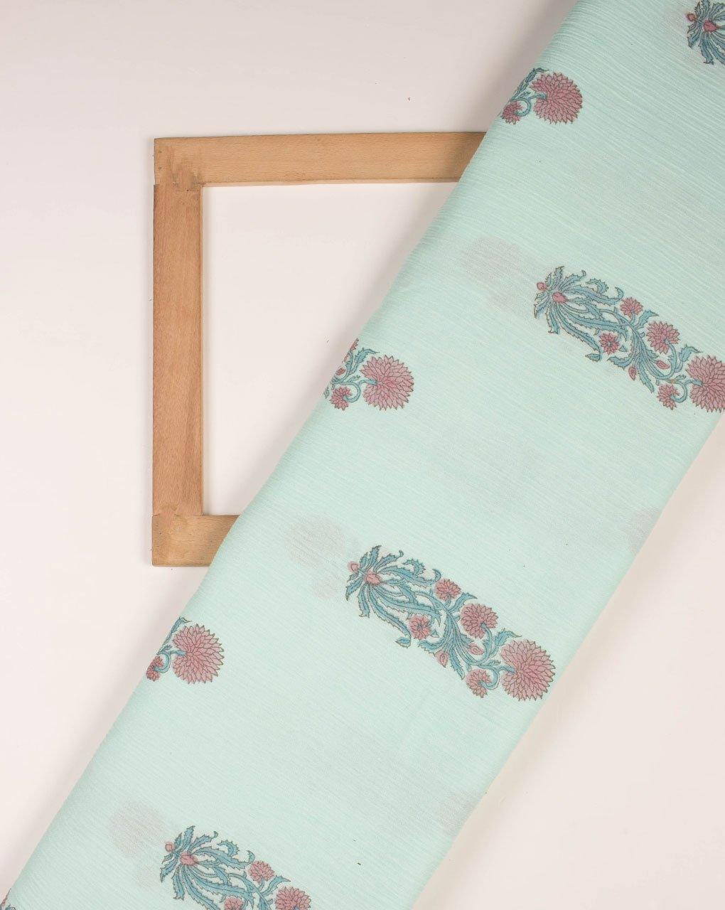 ( Pre-Cut 1.5 MTR ) Floral Hand Block Crepe Cotton Fabric ( Width 40 Inch ) - Fabriclore.com