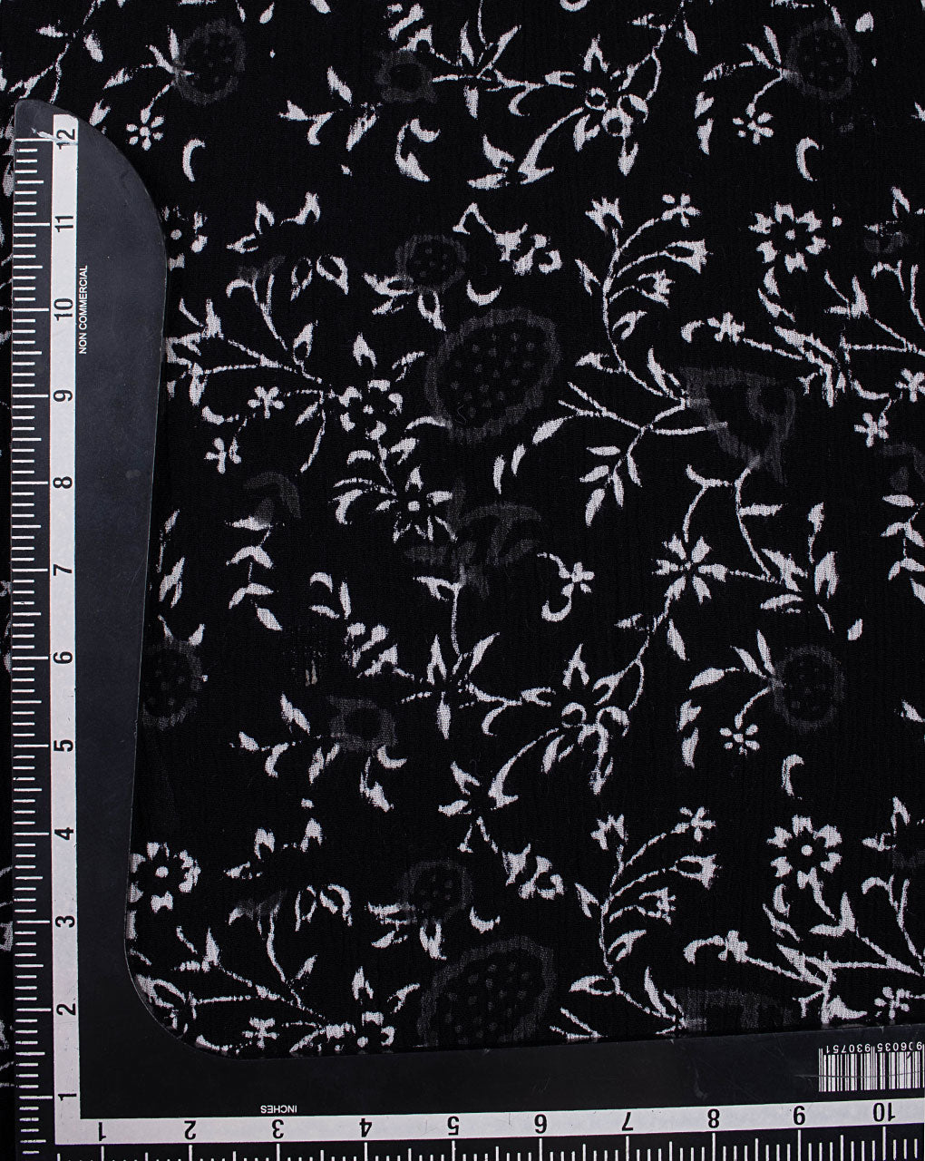 Floral Monochrome Hand Block Cotton Crepe Fabric ( Width 38 Inch ) - Fabriclore.com