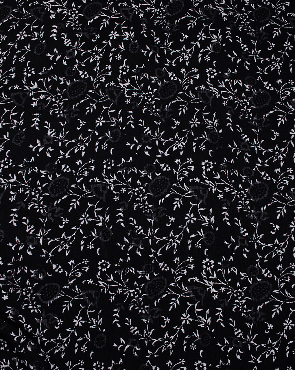 Floral Monochrome Hand Block Cotton Crepe Fabric ( Width 38 Inch ) - Fabriclore.com
