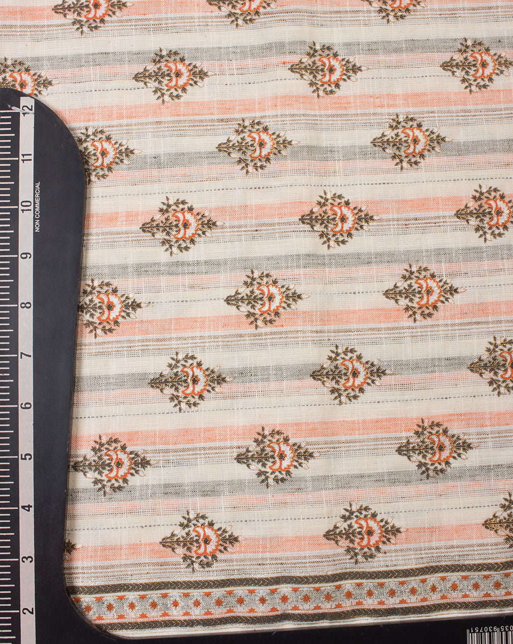 Off-White Brown Floral Woven Loom Textured Borderd Foil Screen Print Cotton Fabric - Fabriclore.com