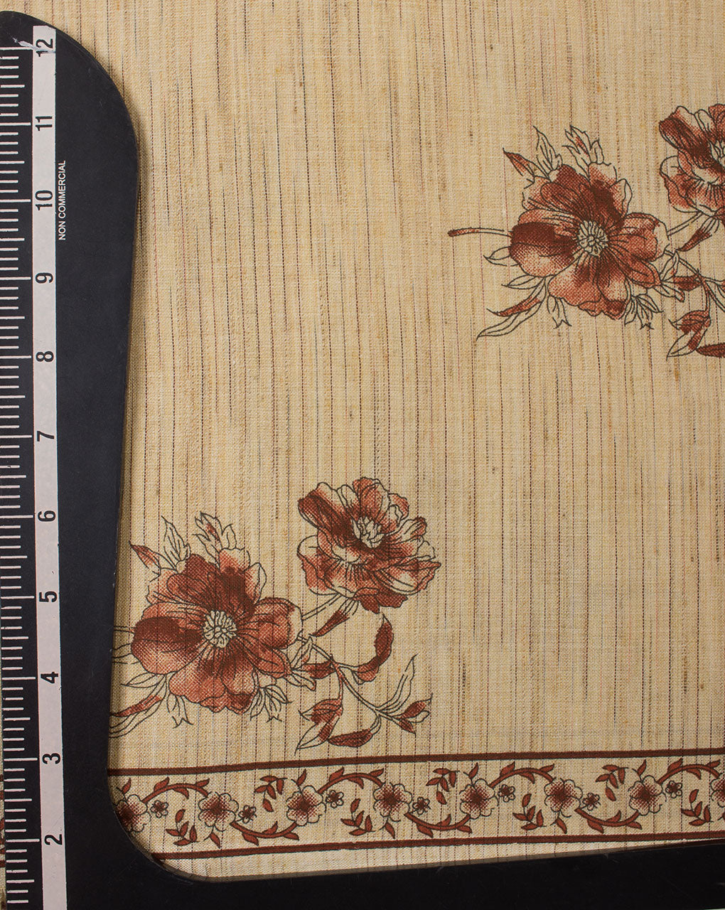 Beige Red Floral Woven Loom Textured Foil Screen Print Cotton Fabric - Fabriclore.com