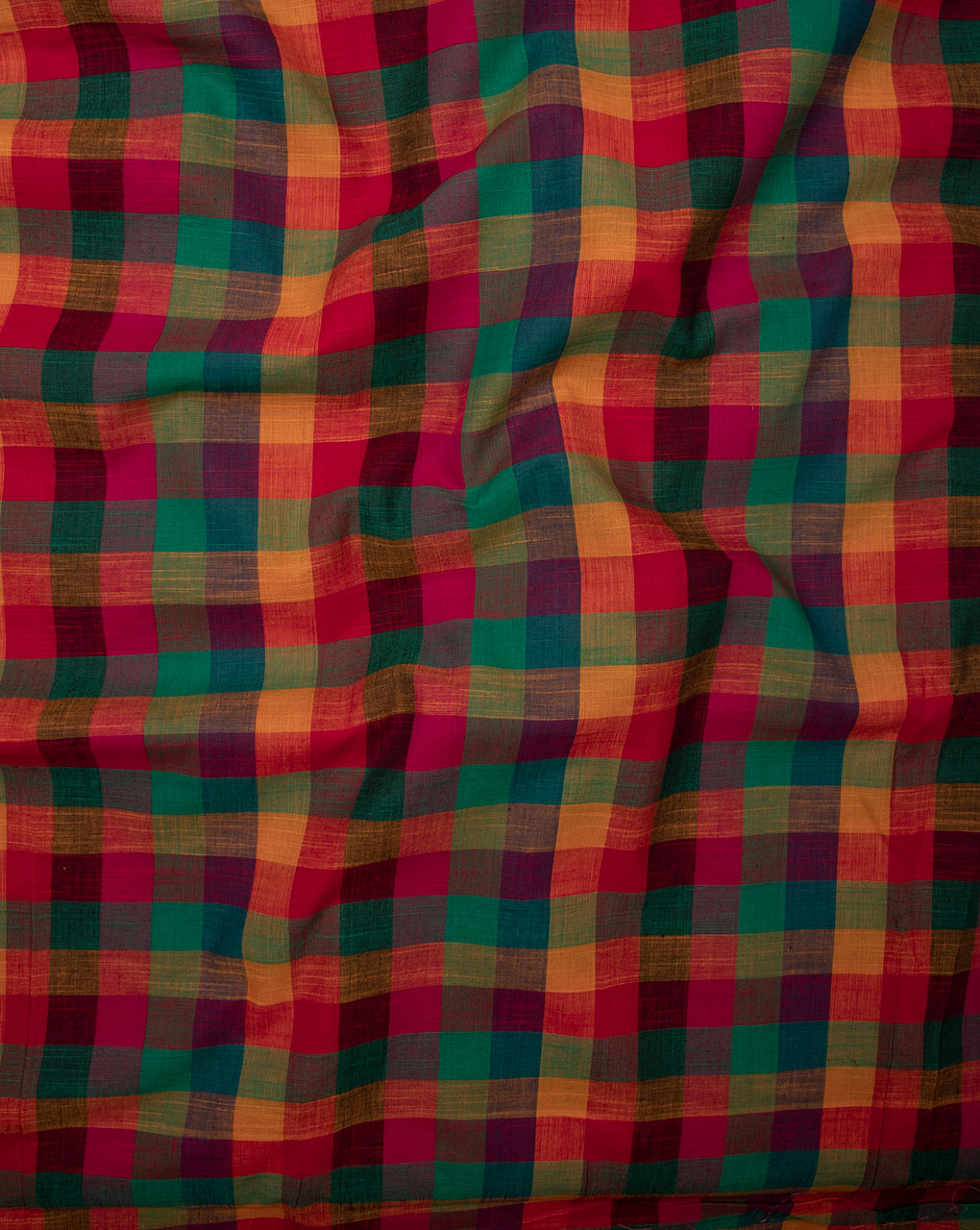 Multi-Color Checks Pattern Washed Loom Textured Cotton Fabric - Fabriclore.com