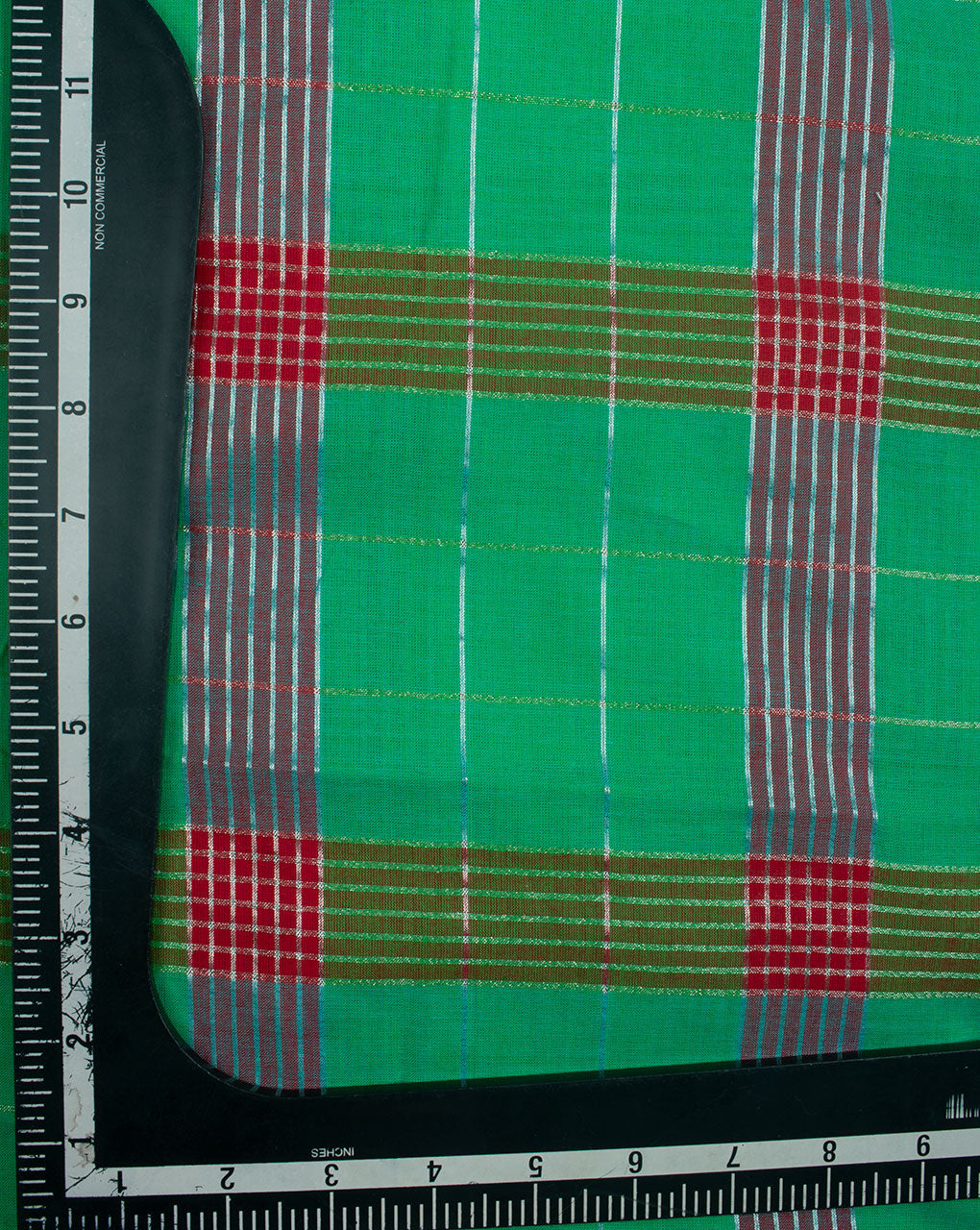 Green Red Checks Woven Lurex Cotton Fabric - Fabriclore.com