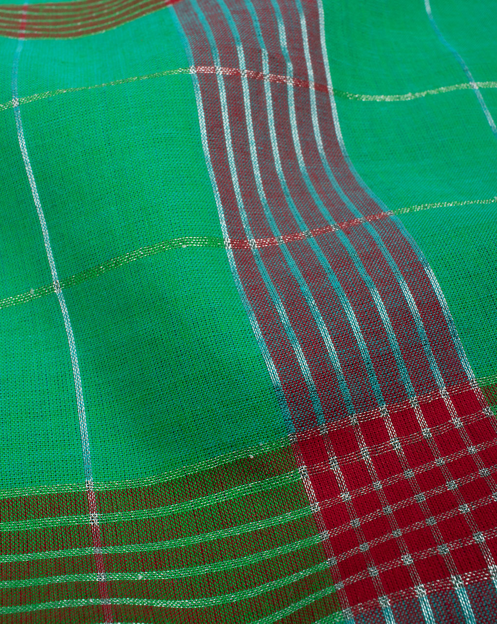 Green Red Checks Woven Lurex Cotton Fabric - Fabriclore.com