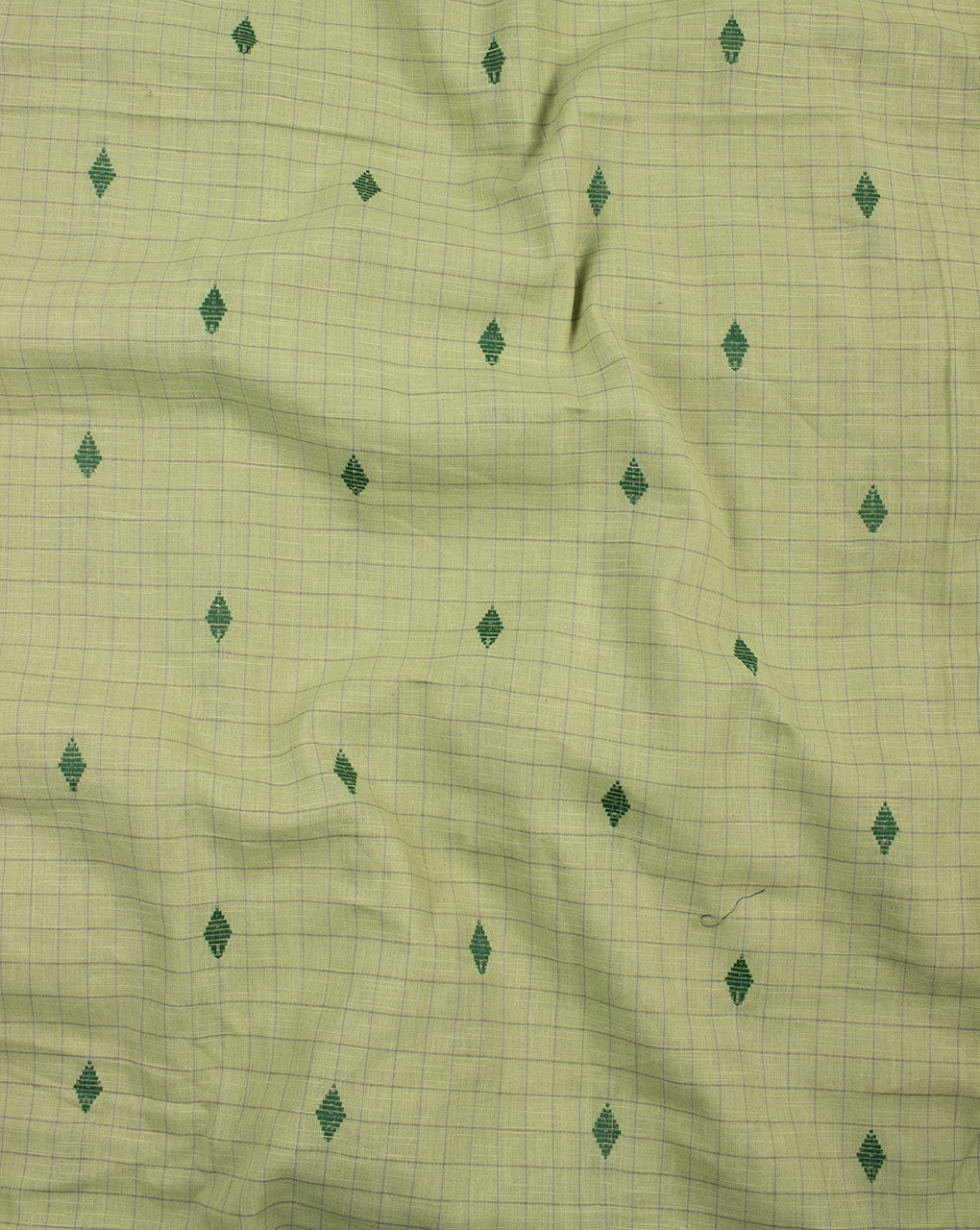 Pistachio Green Beige Checks Pattern Woven Loom Textured Cotton Fabric - Fabriclore.com