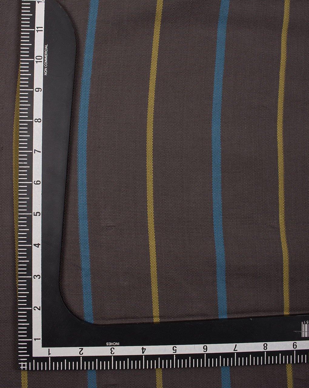 ( Pre-Cut 1.25 MTR ) Grey Yellow Stripes Woven Pure Handloom Cotton Fabric - Fabriclore.com