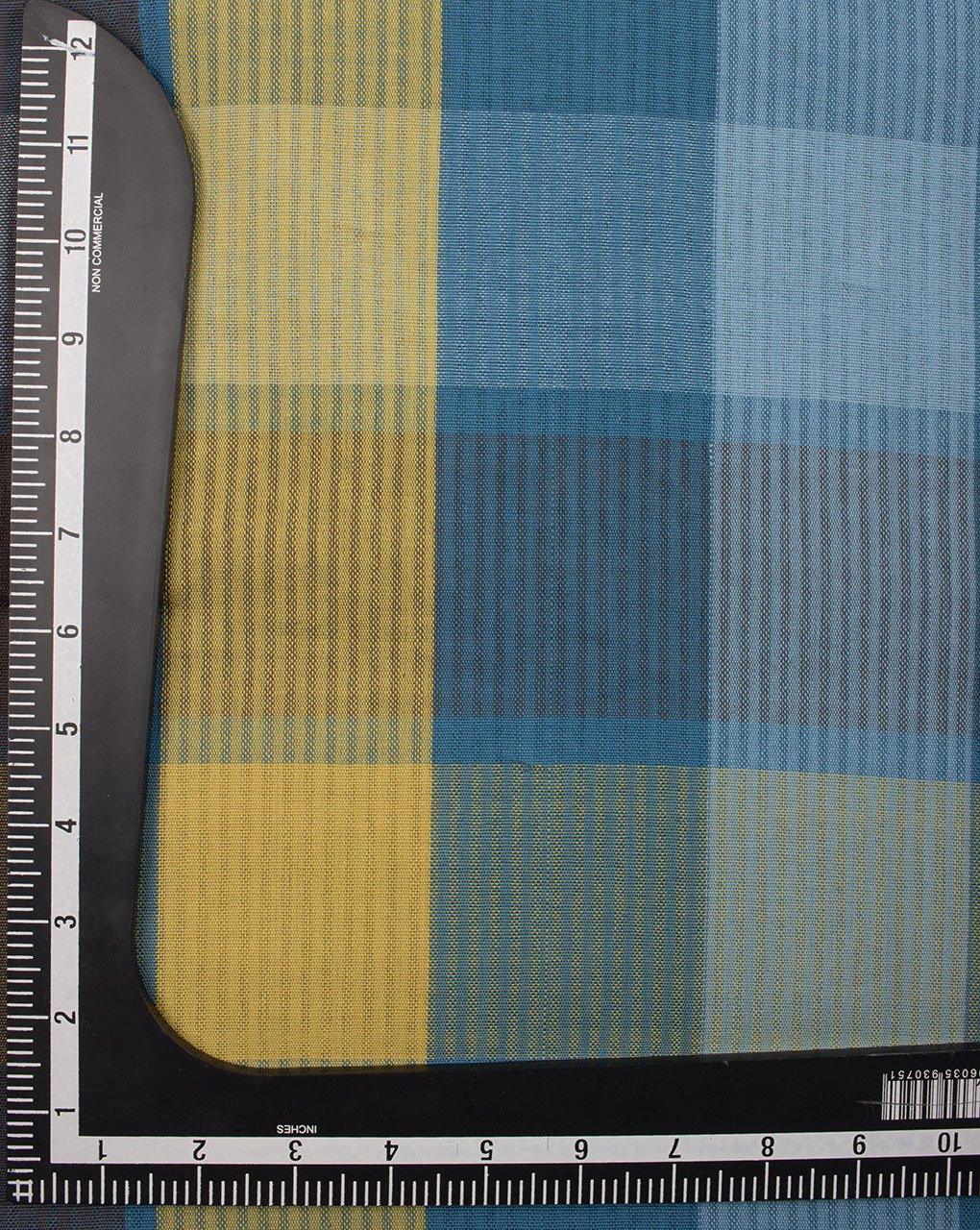 ( Pre-Cut 1.25 MTR ) Blue Yellow Stripes Woven Pure Handloom Cotton Fabric - Fabriclore.com