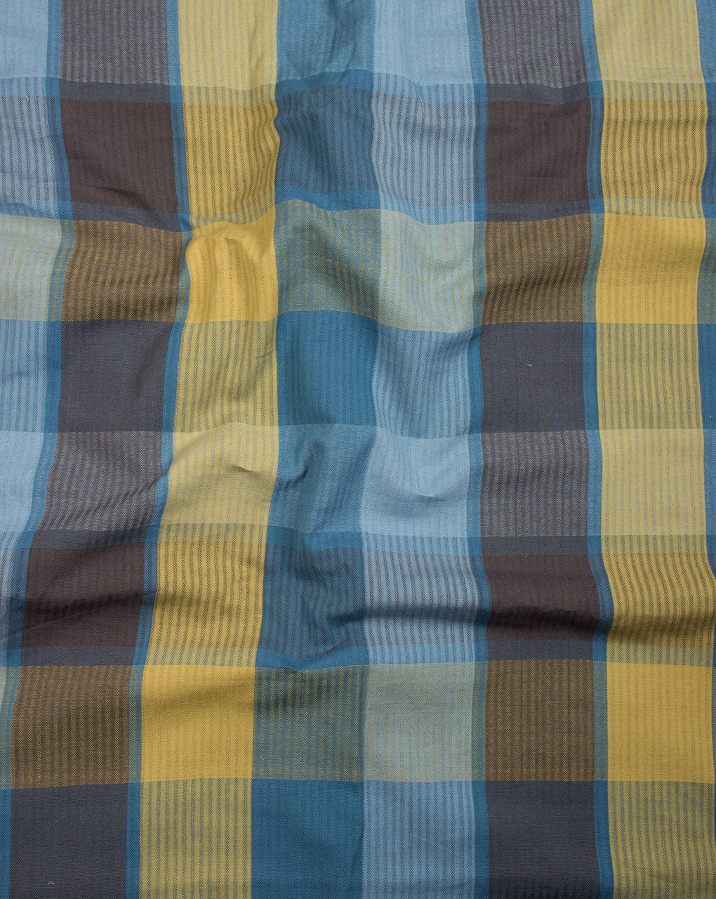 Blue Yellow Stripes Woven Pure Handloom Cotton Fabric - Fabriclore.com