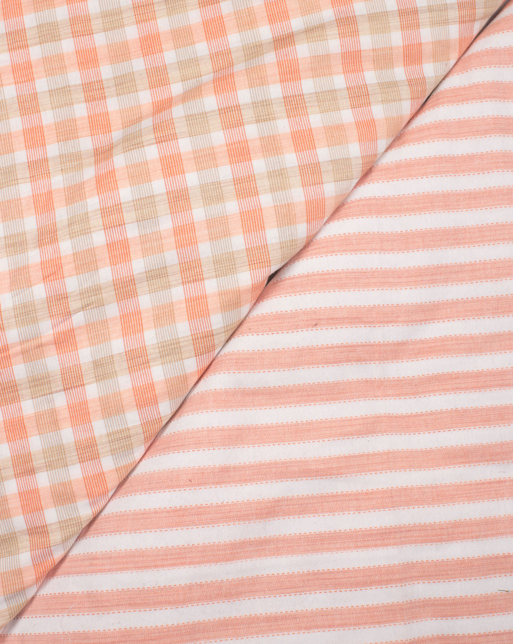 Orange White Stripes Pattern Woven Loom Textured Cotton Fabric - Fabriclore.com