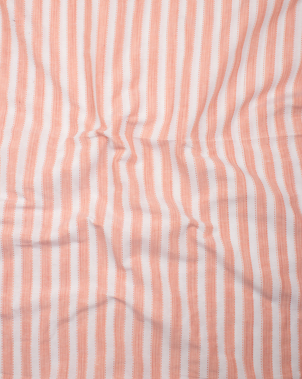 Orange White Stripes Pattern Woven Loom Textured Cotton Fabric - Fabriclore.com
