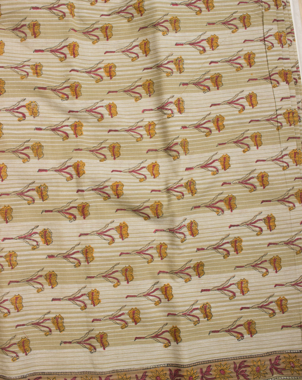 Beige Yellow Booti Pattern Screen Print Cotton Fabric - Fabriclore.com