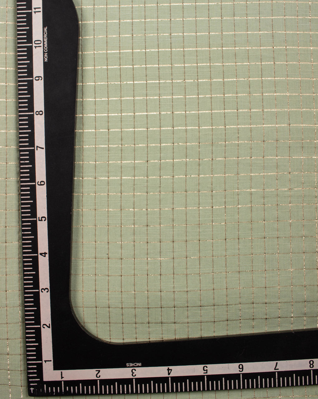 Sea Green Gold Checks Pattern Woven Lurex Loom Textured Cotton Fabric - Fabriclore.com