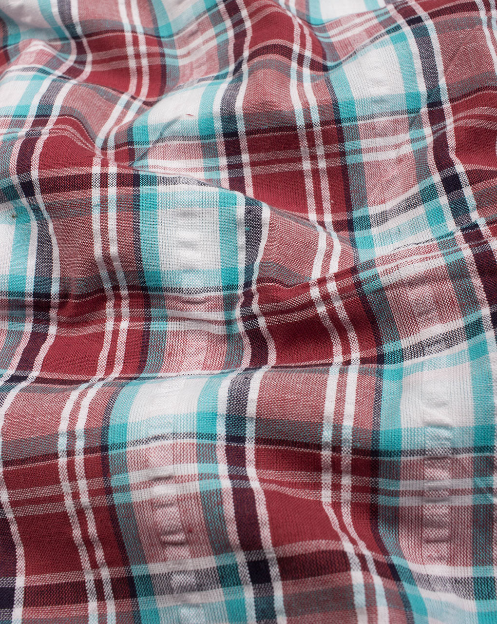 White Red Checks Pattern Woven Seersucker Cotton Fabric - Fabriclore.com