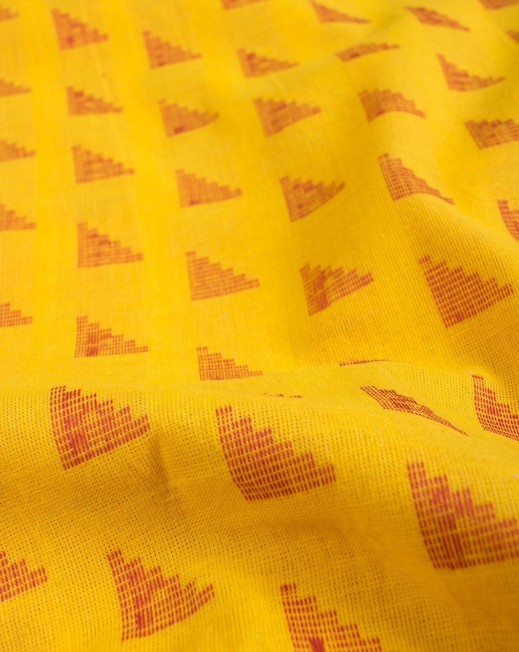 Yellow Geometric Jacquard Loom Textured Cotton Fabric - Fabriclore.com