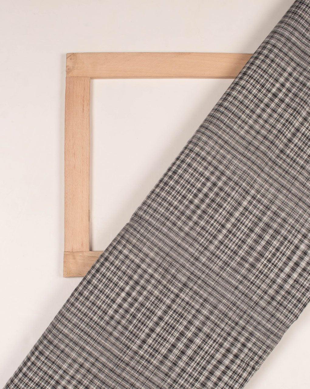 ( Pre-Cut 1.5 MTR ) Grey Stripes Loom Textured Cotton Fabric - Fabriclore.com