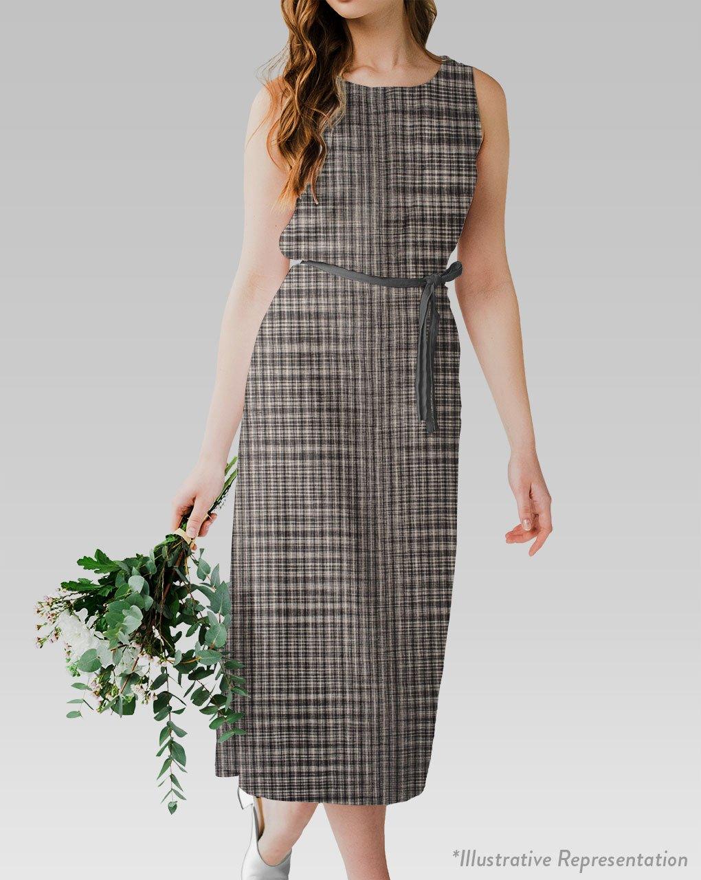 ( Pre-Cut 1.5 MTR ) Grey Stripes Loom Textured Cotton Fabric - Fabriclore.com