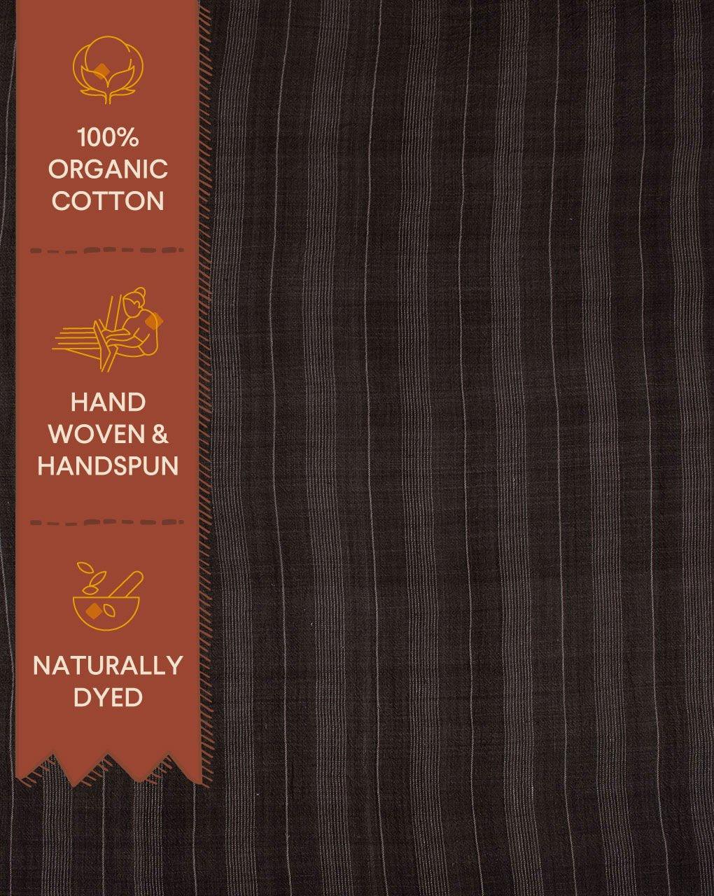 ( Pre-Cut 1.25 MTR ) Stripes Handwoven Organic Kala Cotton Fabric - Fabriclore.com