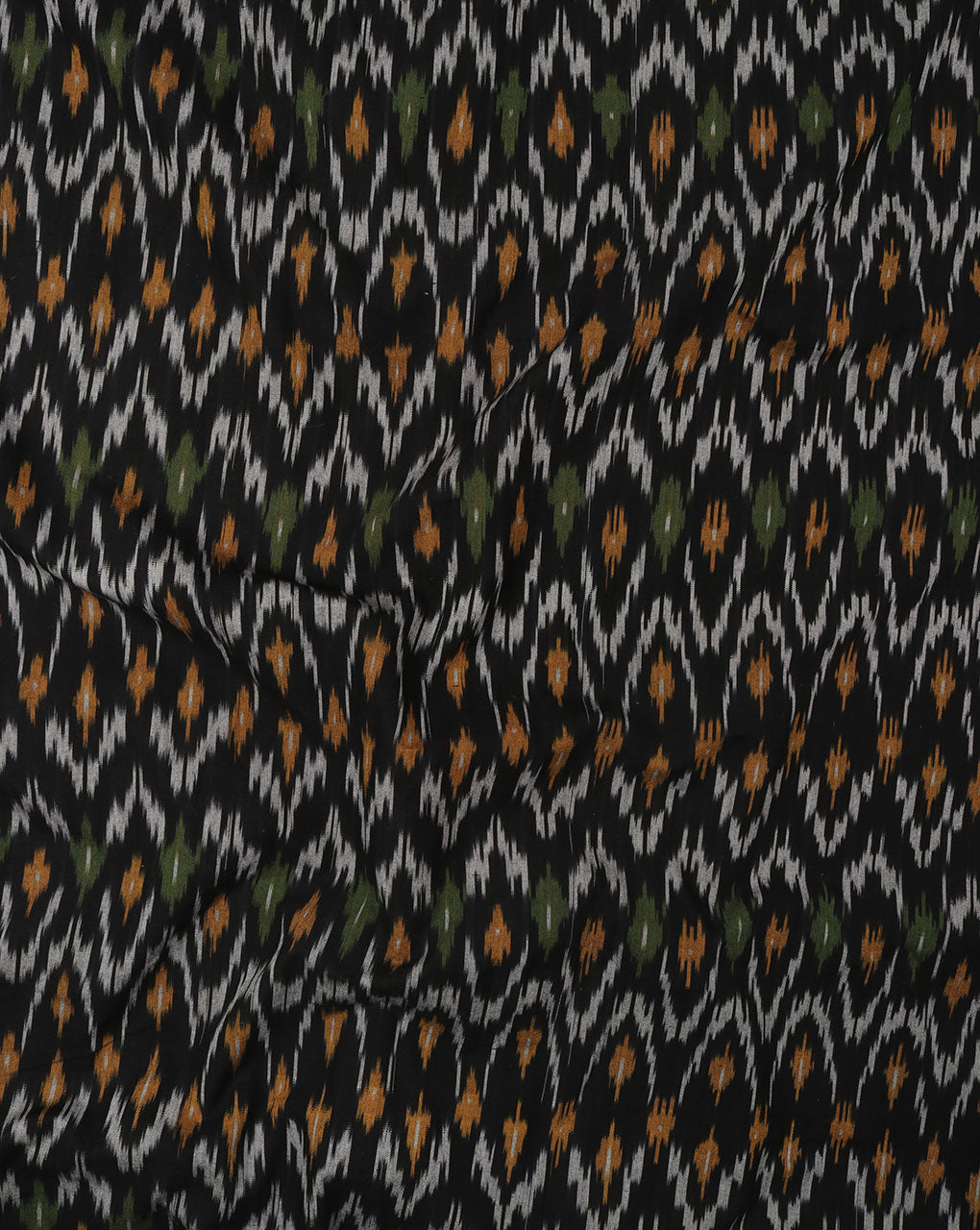 Black & Green Woven Abstract Mercerized Ikat Cotton Fabric - Fabriclore.com