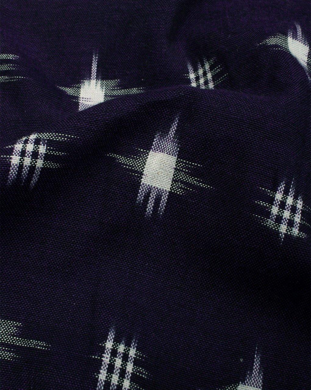 ( Pre-Cut 1.25 MTR ) Purple White Abstract Pattern Woven Washed Double Ikat Cotton Fabric - Fabriclore.com