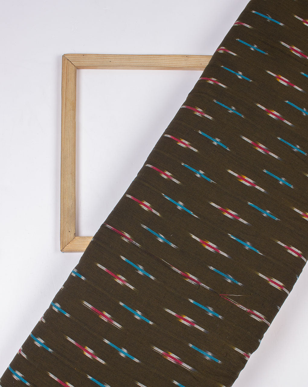 Brown Turquoise Geometric Pattern Woven Ikat Cotton Fabric - Fabriclore.com