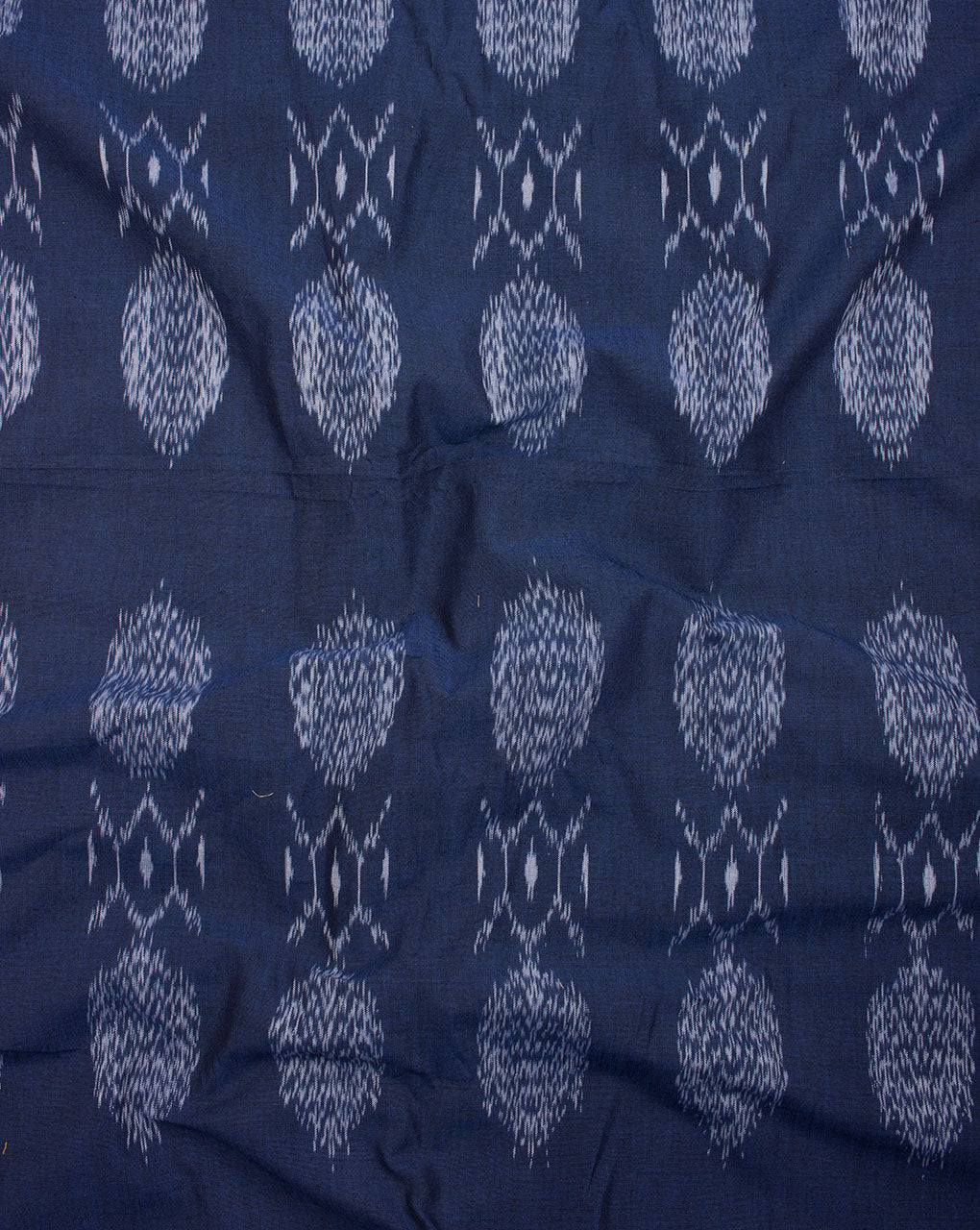 Navy Blue Off-White Tree Pattern Woven Washed Fine Ikat Cotton Fabric - Fabriclore.com