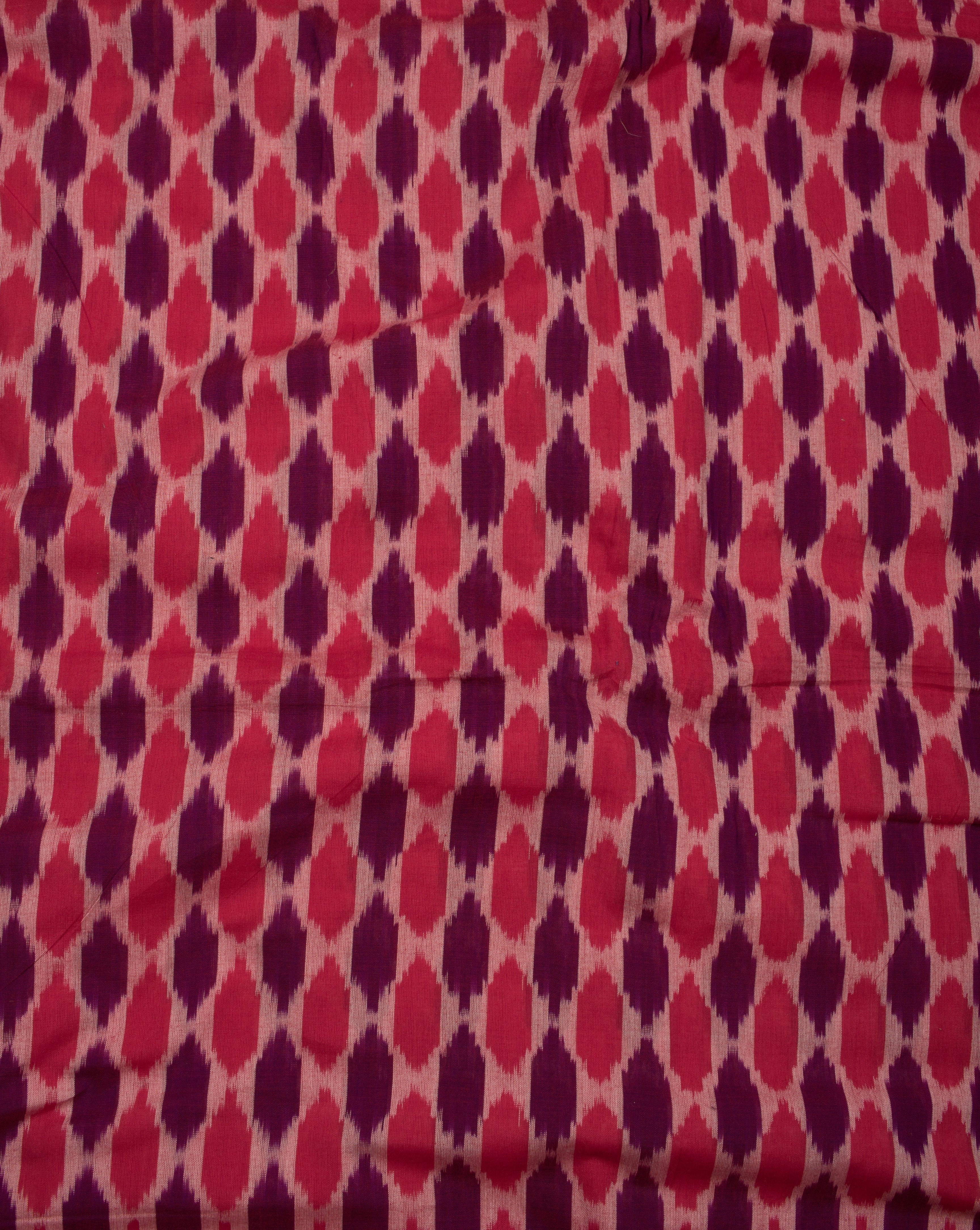 Purple Red Geometric Pattern Woven Mercerized Ikat Cotton Fabric - Fabriclore.com