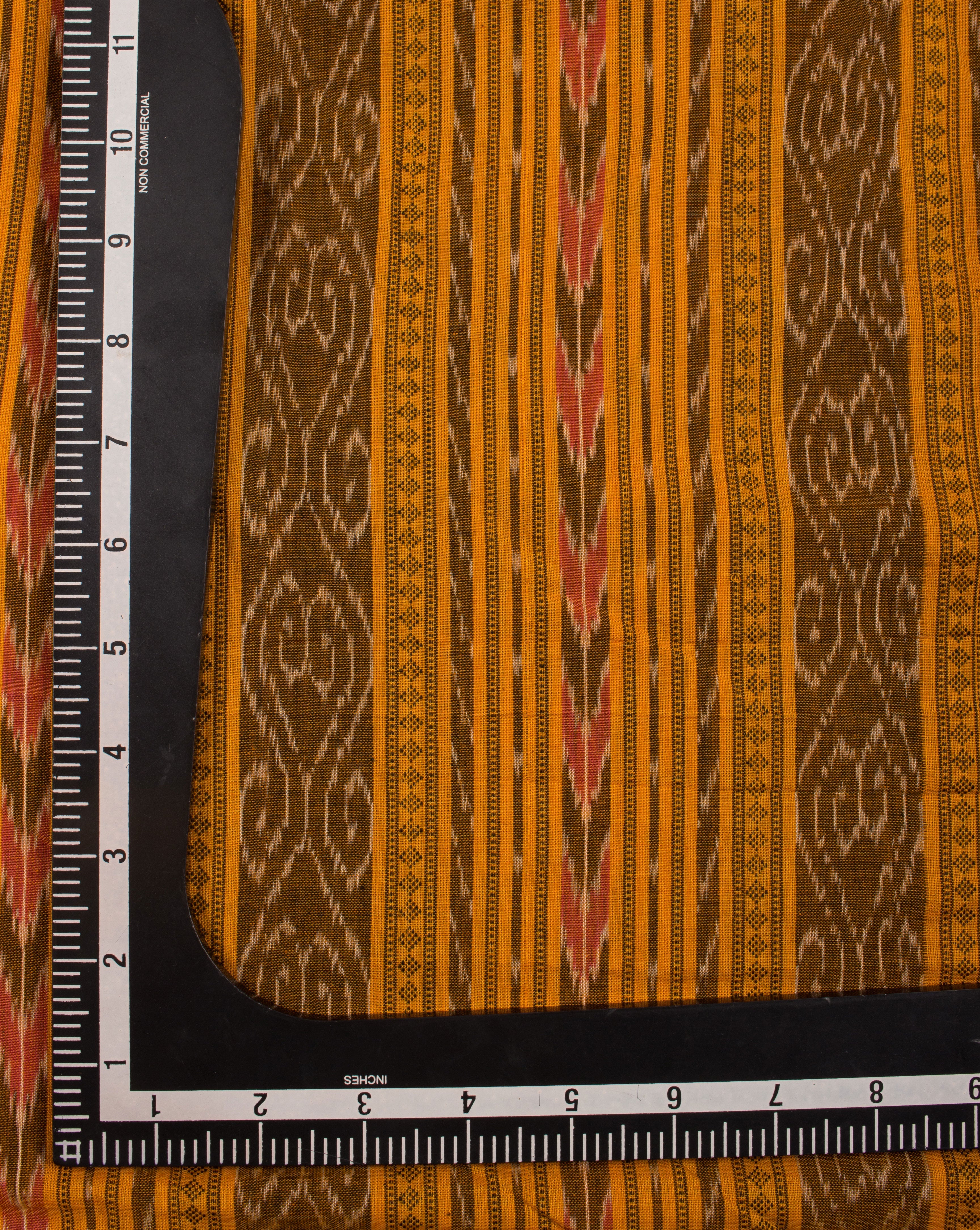 Yellow Green Stripes Pattern Handwoven Sambalpuri Ikat Cotton Fabric - Fabriclore.com