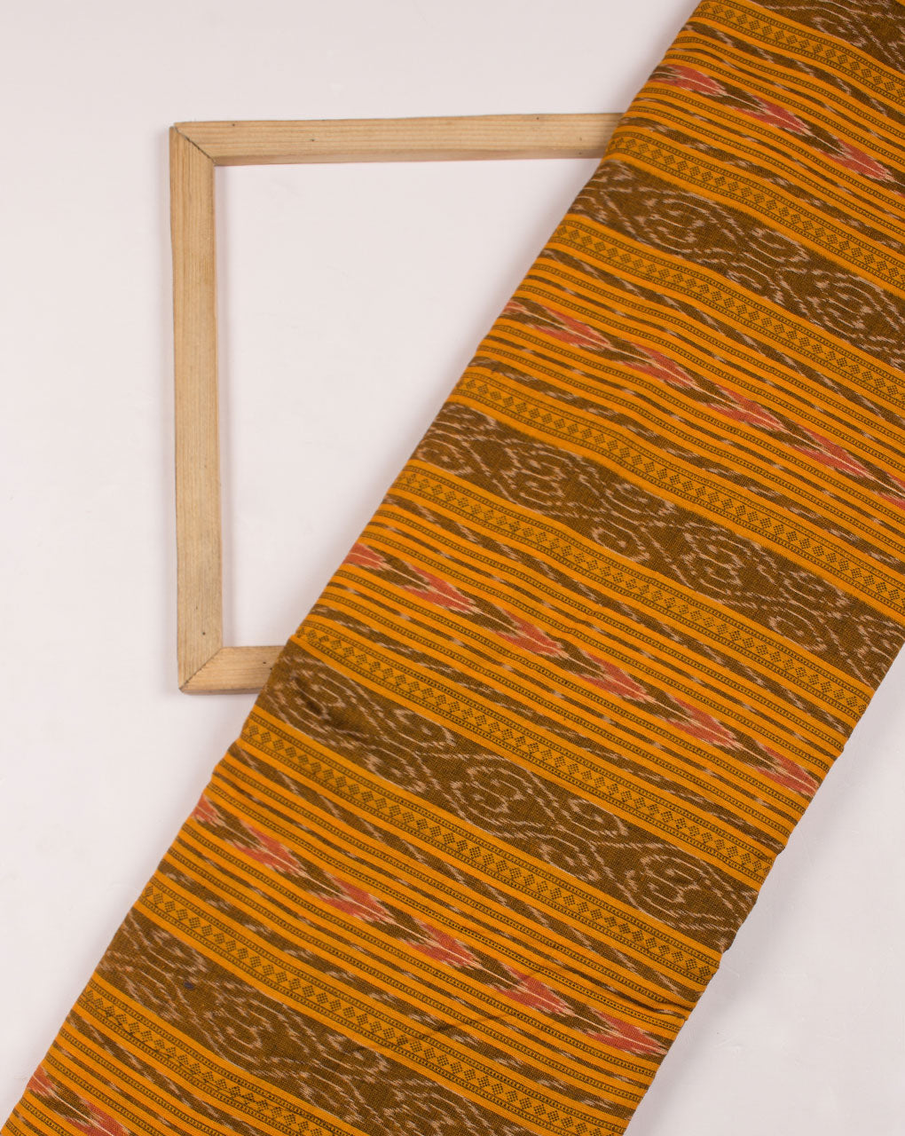 Yellow Green Stripes Pattern Handwoven Sambalpuri Ikat Cotton Fabric - Fabriclore.com