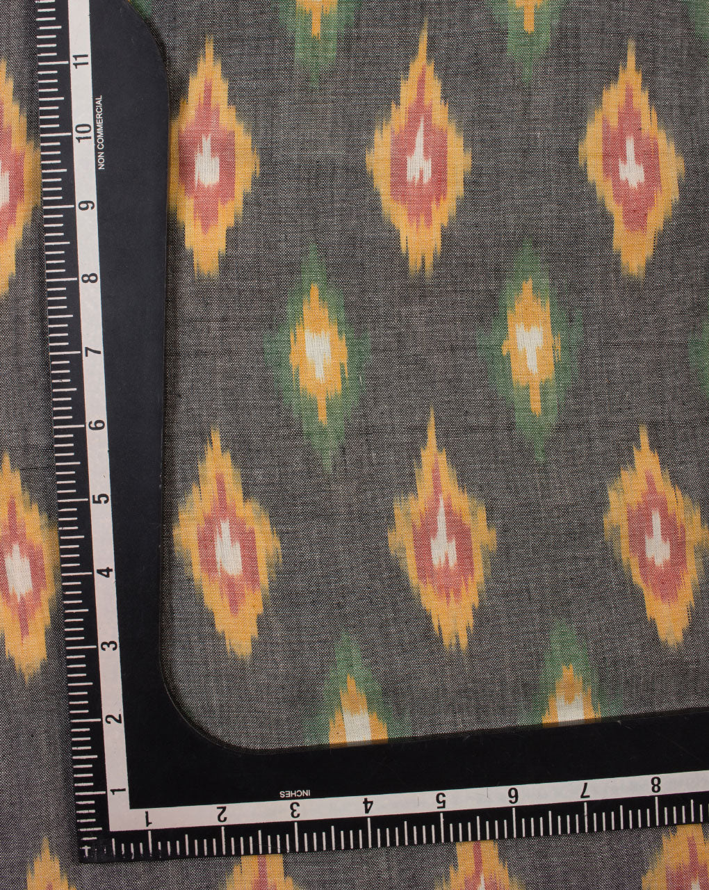 Grey Yellow Geometric Pattern Woven Fine Ikat Cotton Fabric - Fabriclore.com