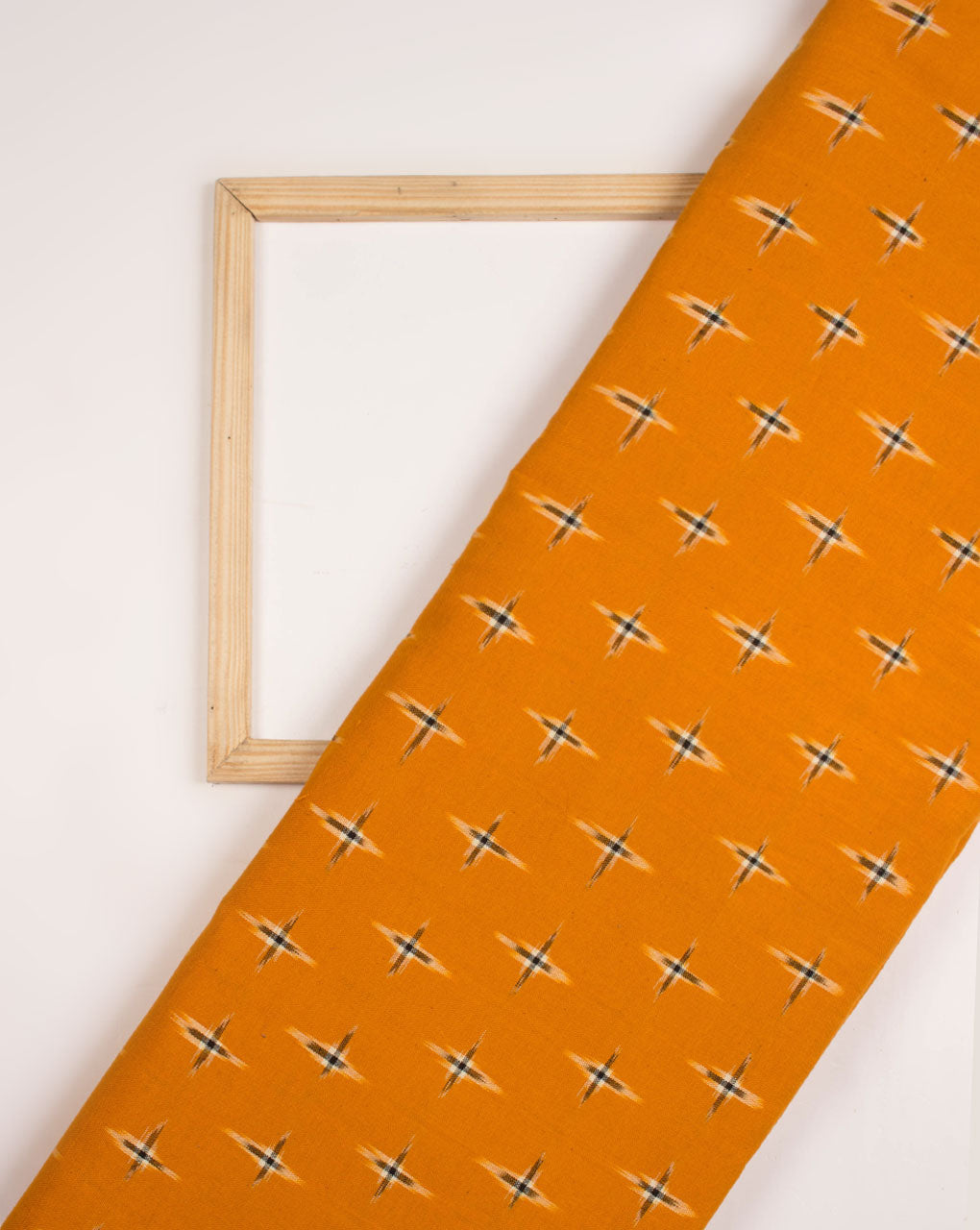 Orange Black Geometric Pattern Woven Double Ikat Cotton Fabric - Fabriclore.com