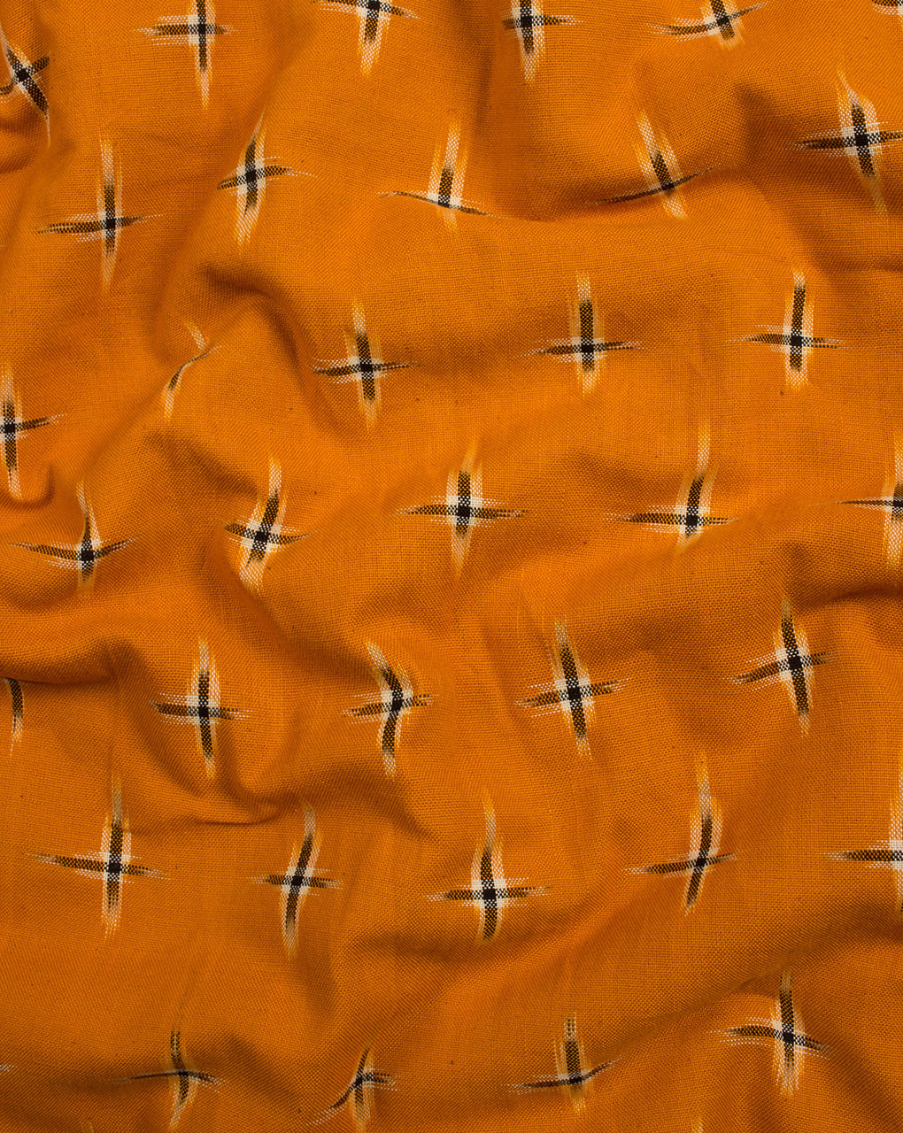 Orange Black Geometric Pattern Woven Double Ikat Cotton Fabric - Fabriclore.com