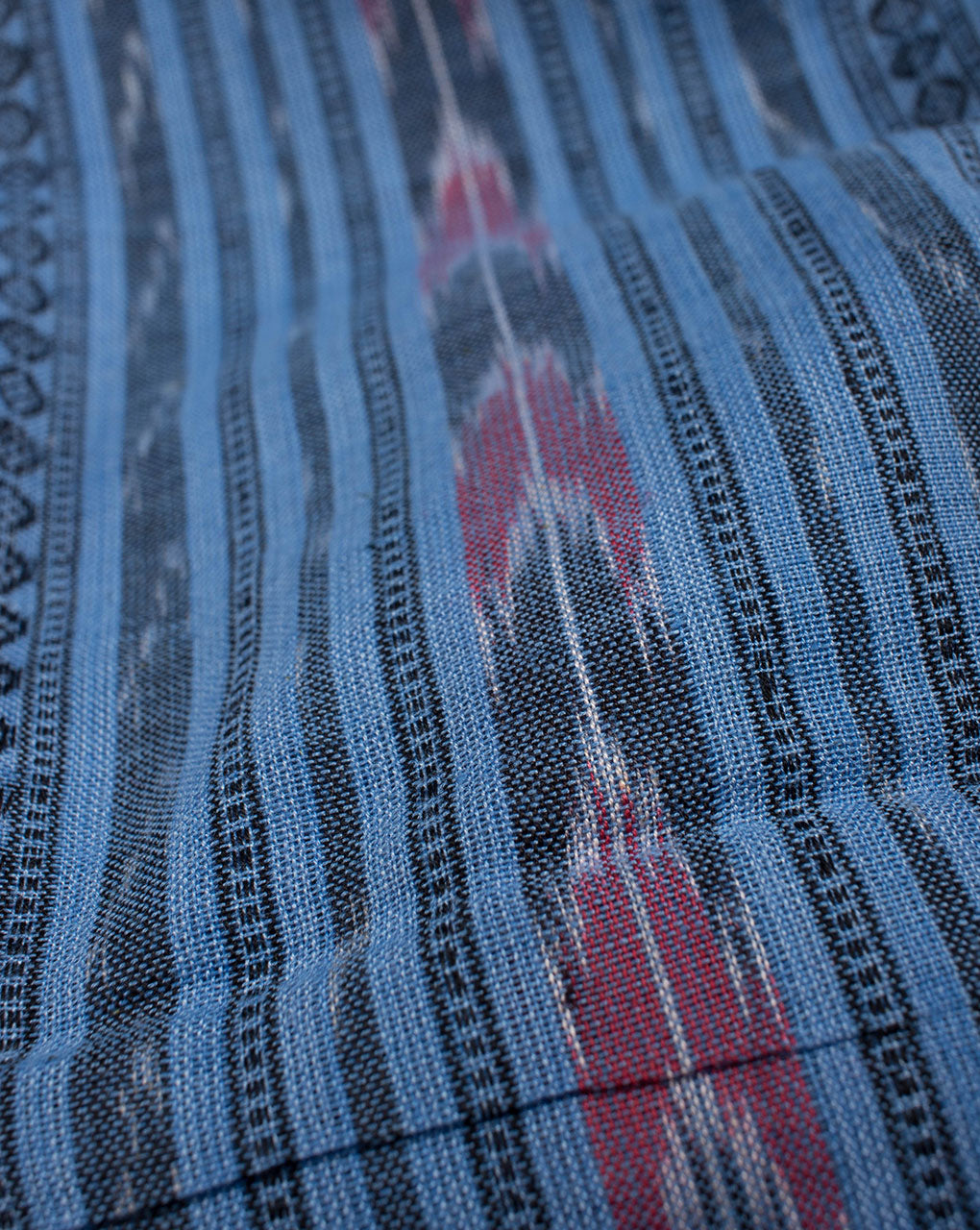 Sky Blue Stripes Woven Sambalpuri Ikat Cotton Fabric - Fabriclore.com