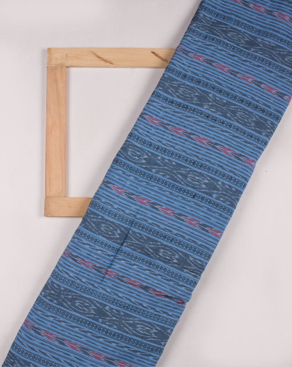 Sky Blue Stripes Woven Sambalpuri Ikat Cotton Fabric - Fabriclore.com