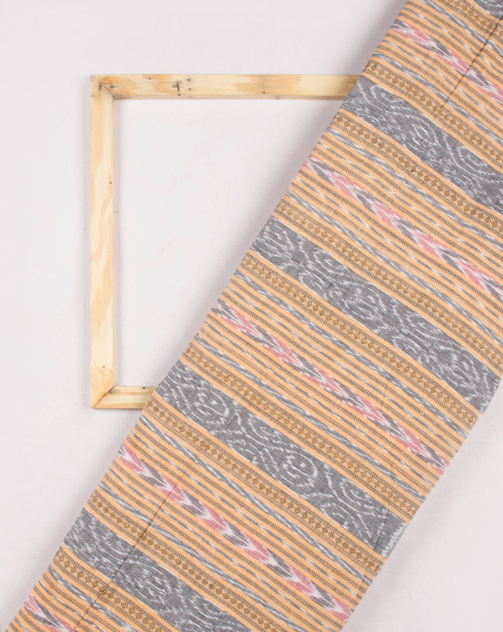 Light Orange Stripes Woven Sambalpuri Ikat Cotton Fabric - Fabriclore.com