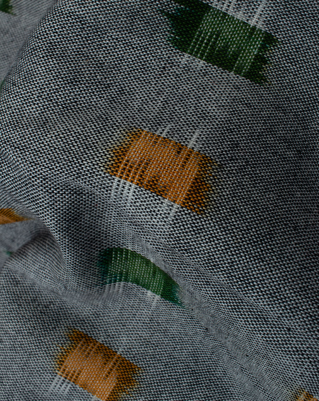 Grey Green Geometric Pattern Woven Double Ikat Cotton Fabric - Fabriclore.com