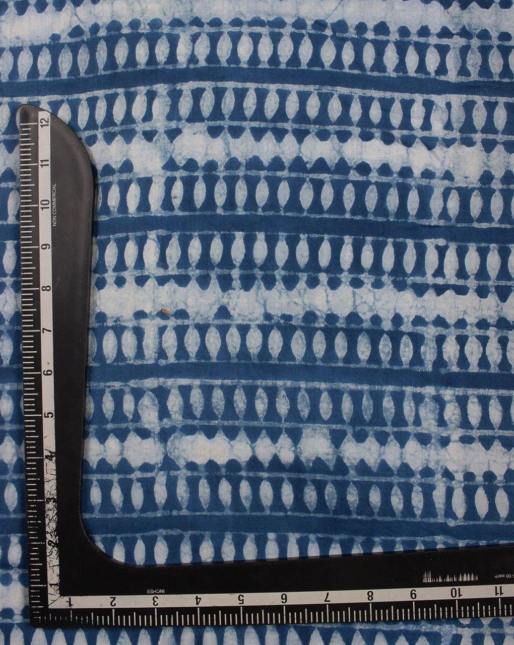 ( Pre-Cut 1 MTR ) Indigo Hand Block Pure Handloom Twill Cotton Fabric - Fabriclore.com