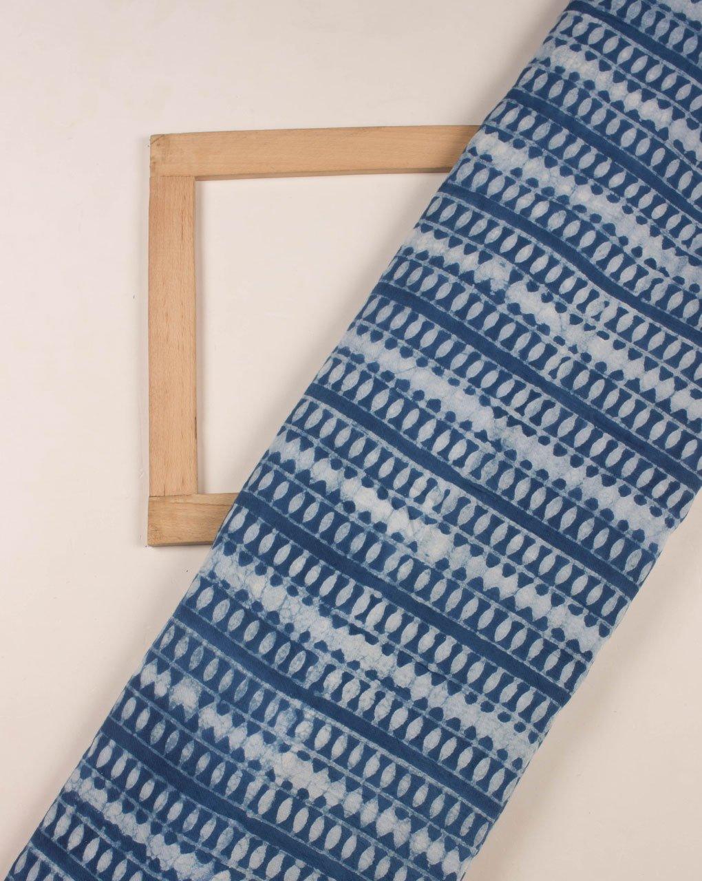 ( Pre-Cut 1 MTR ) Indigo Hand Block Pure Handloom Twill Cotton Fabric - Fabriclore.com