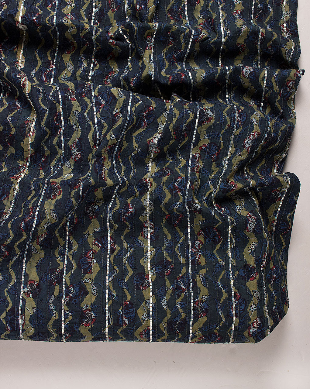 ( Pre Cut 1 MTR ) Pin-Tucks Indigo Hand Block Cotton Fabric