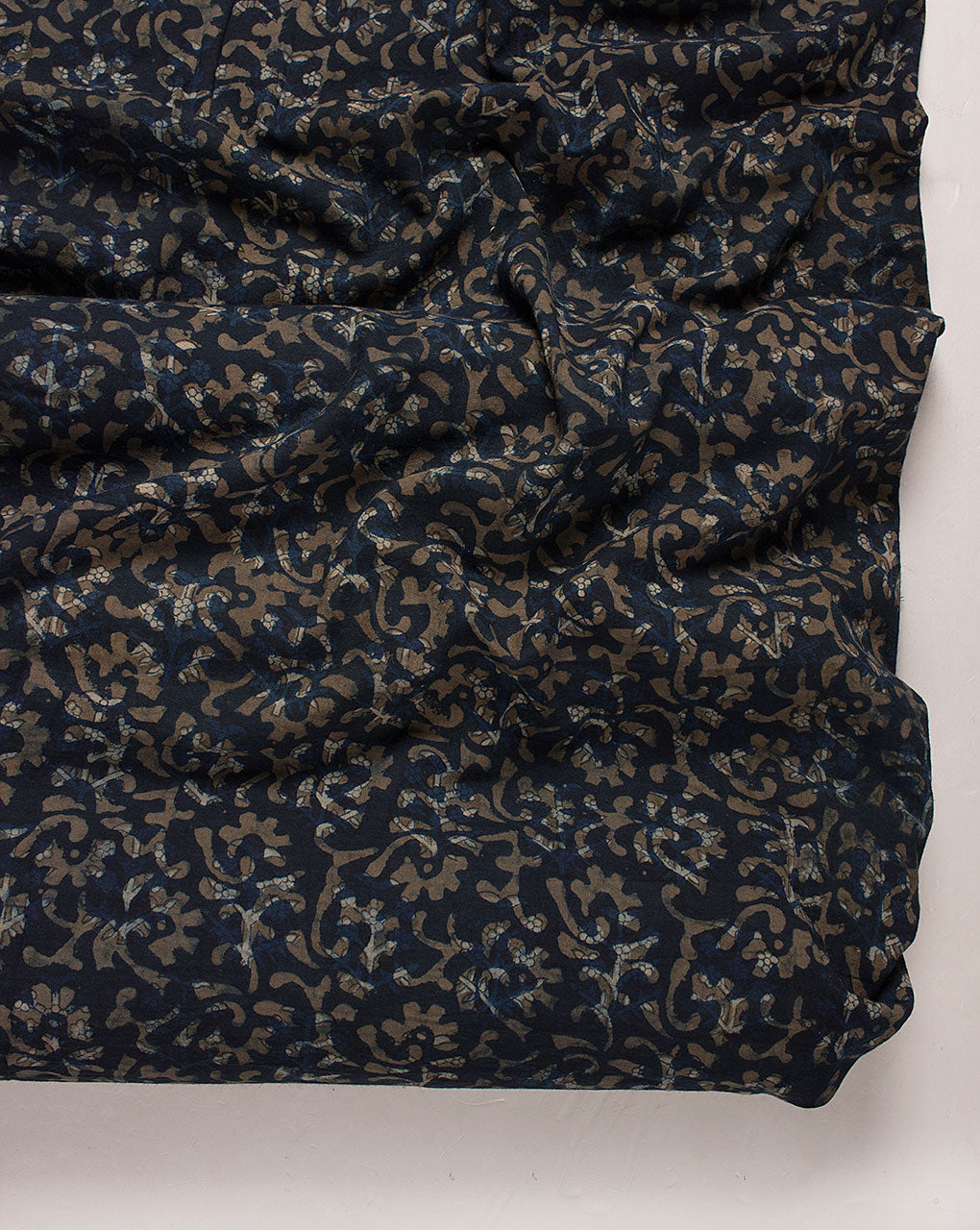 ( Pre Cut 1 MTR ) Indigo Hand Block Zari Border Cotton Fabric