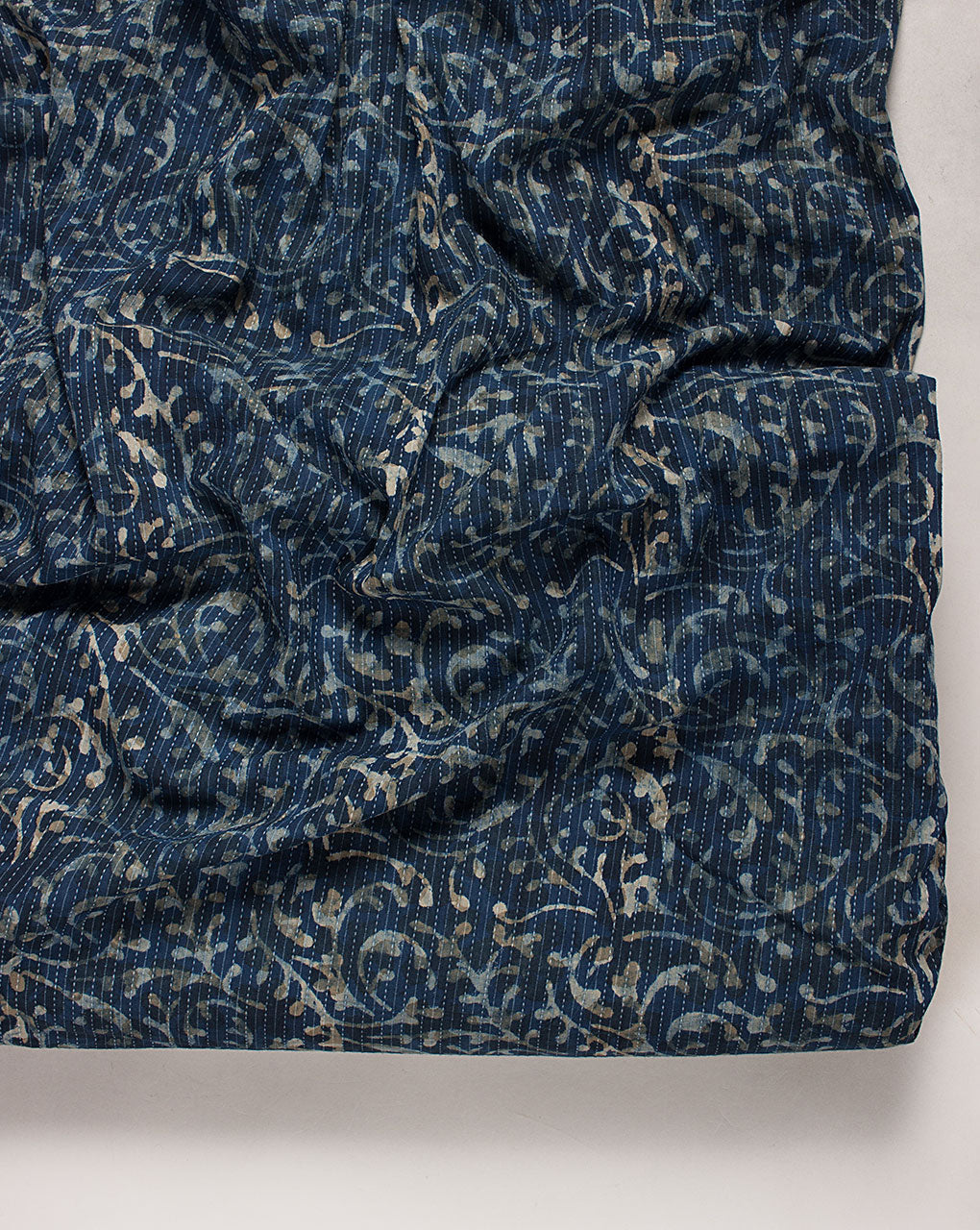 ( Pre Cut 90 CM ) Indigo Hand Block Kantha Cotton Fabric