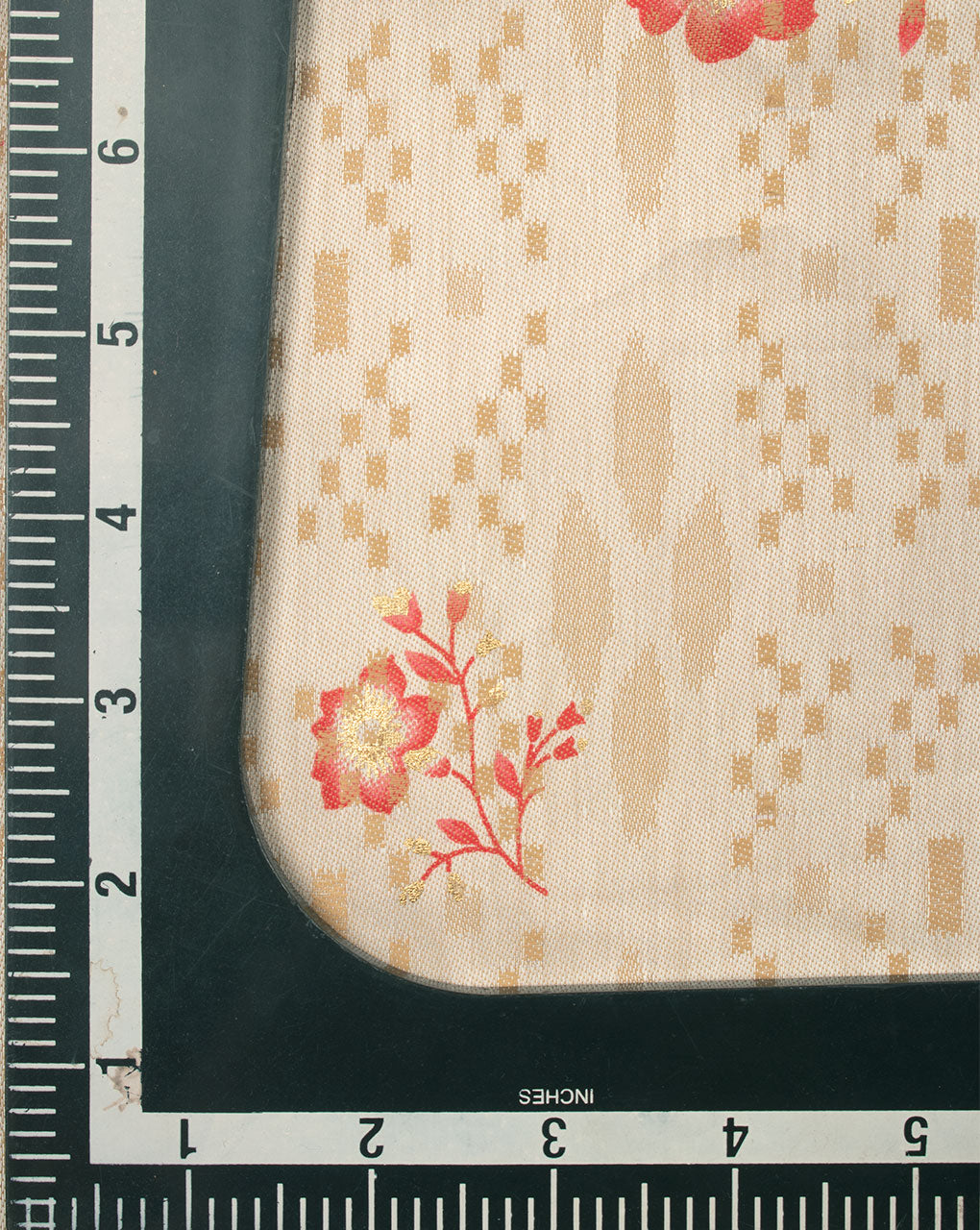 Off-White Red Floral Pattern Jacquard Screen Print Cotton Fabric - Fabriclore.com