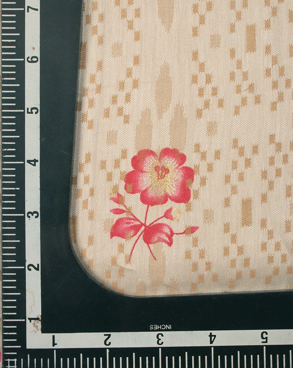 ( Pre-Cut 1.5 MTR ) Off-White Fuchsia Floral Pattern Jacquard Screen Print Cotton Fabric - Fabriclore.com