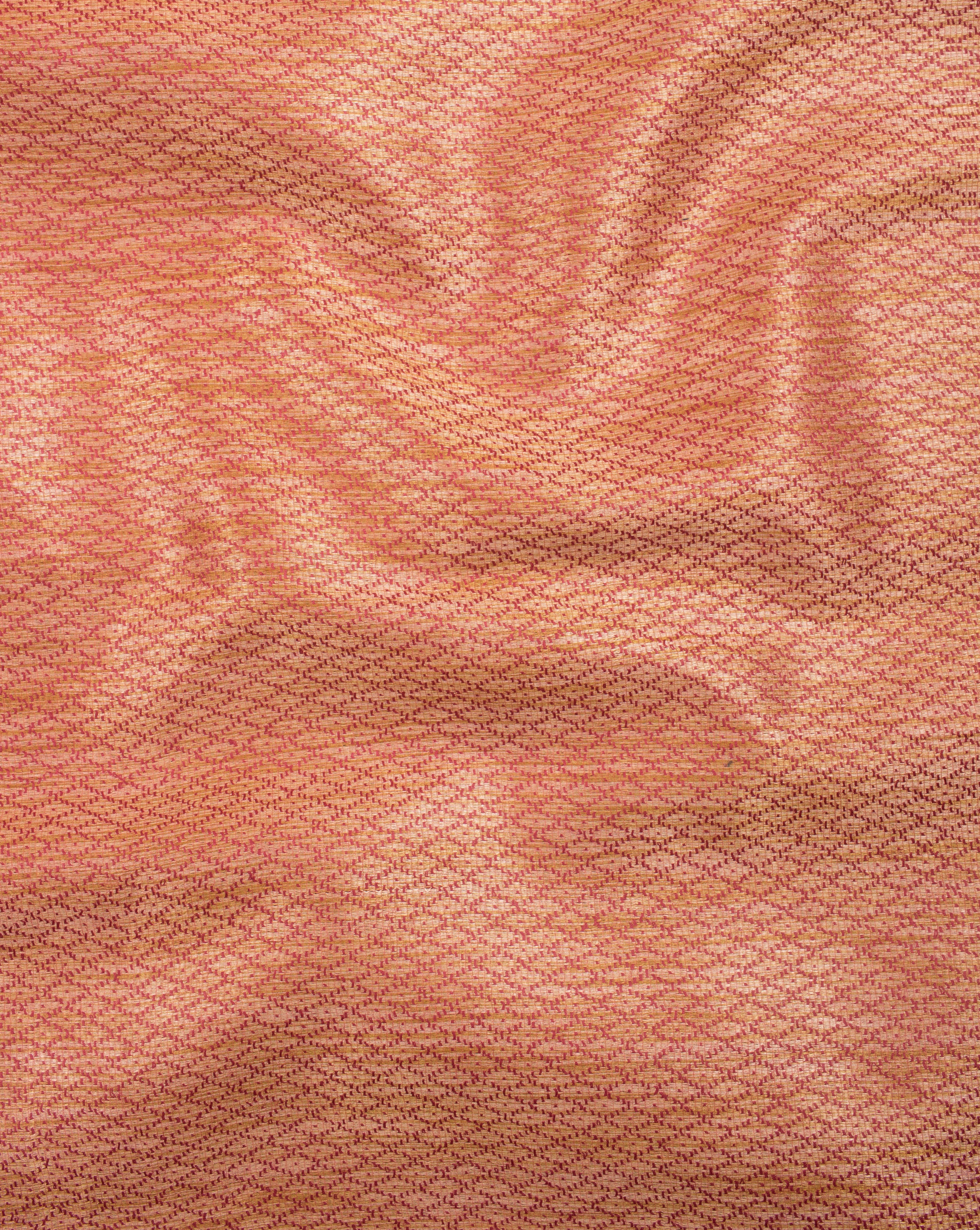 Salmon Gold Geometric Jacquard Blended Cotton Fabric - Fabriclore.com