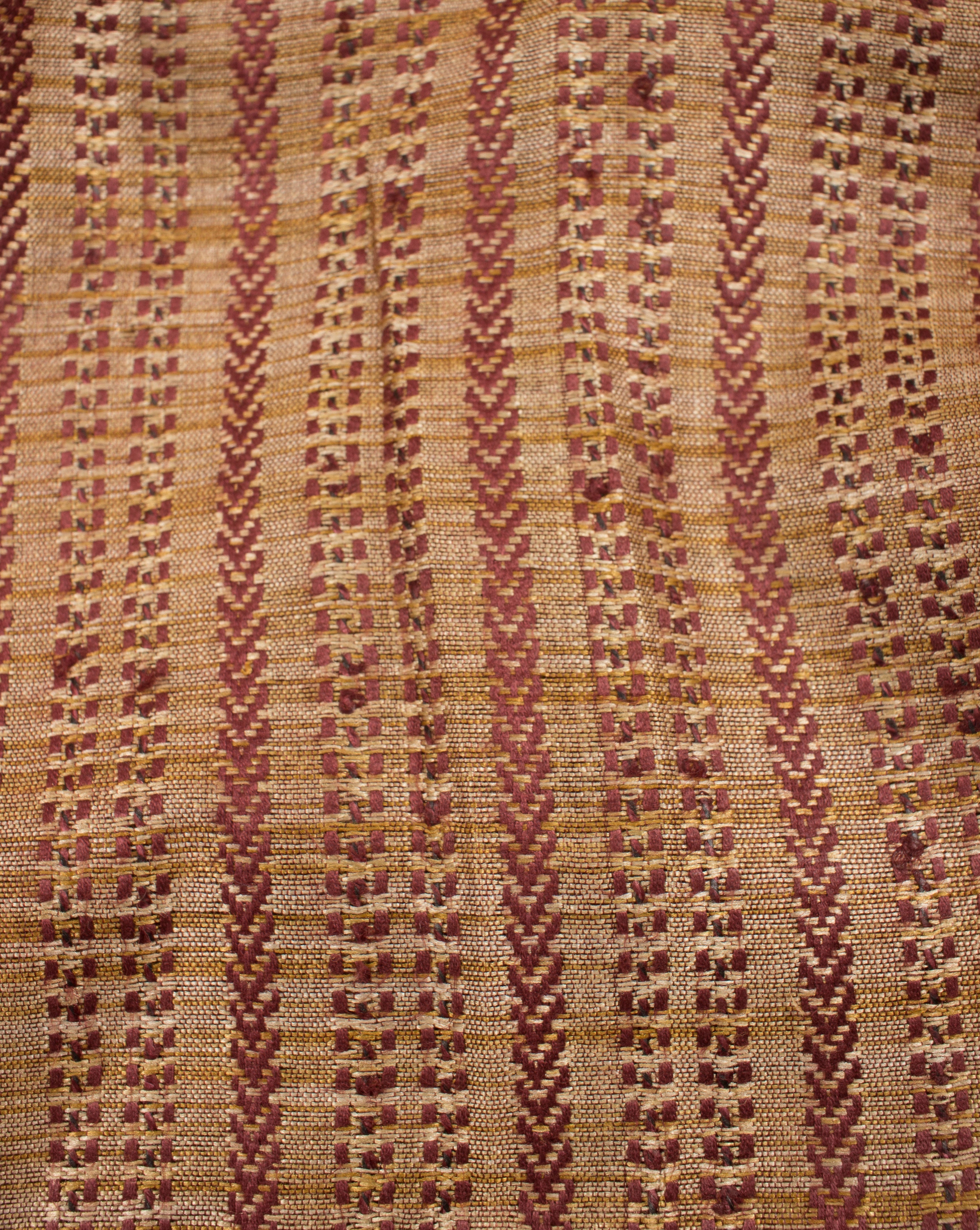 Maroon Gold Stripes Jacquard Blended Cotton Fabric - Fabriclore.com