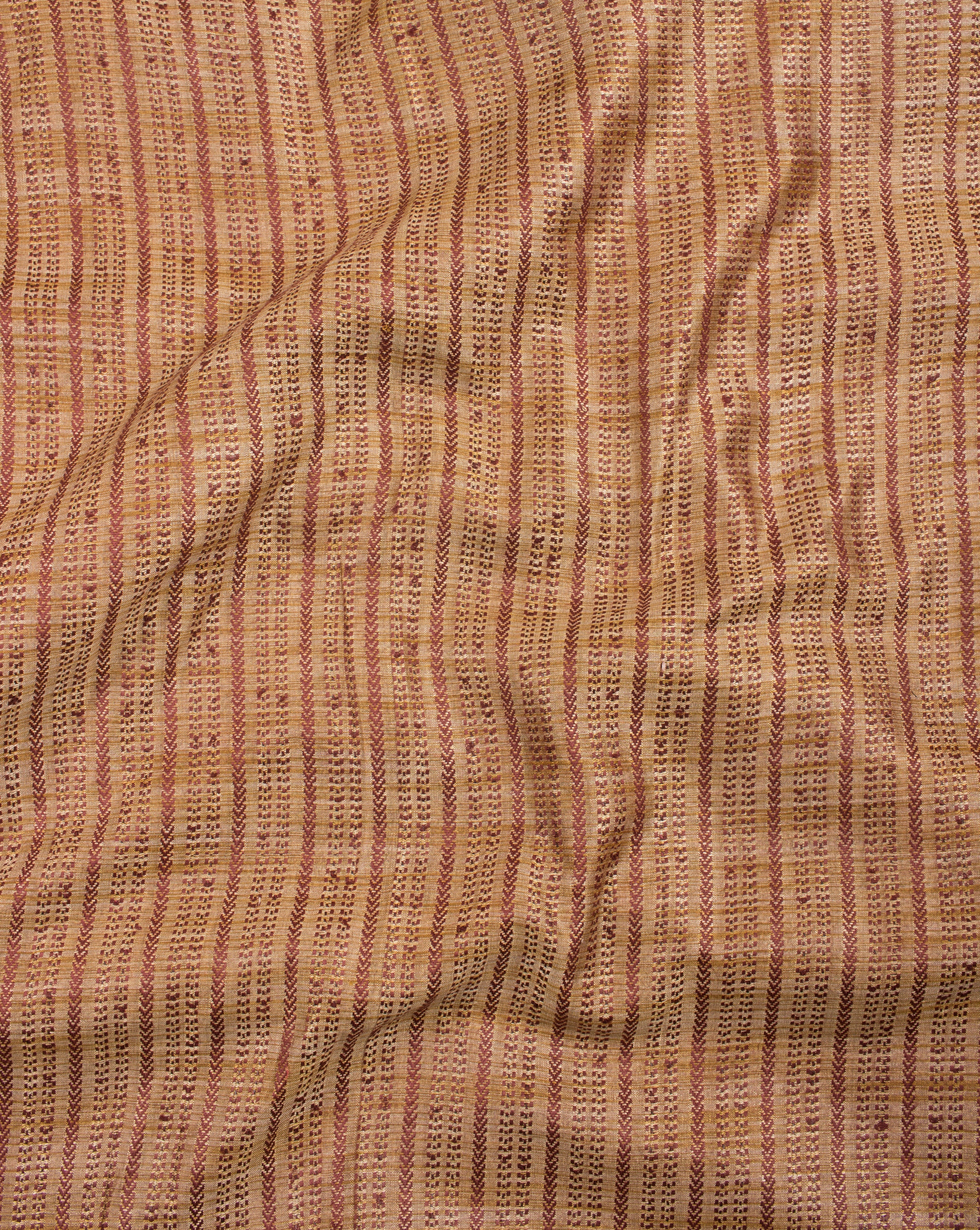Maroon Gold Stripes Jacquard Blended Cotton Fabric - Fabriclore.com