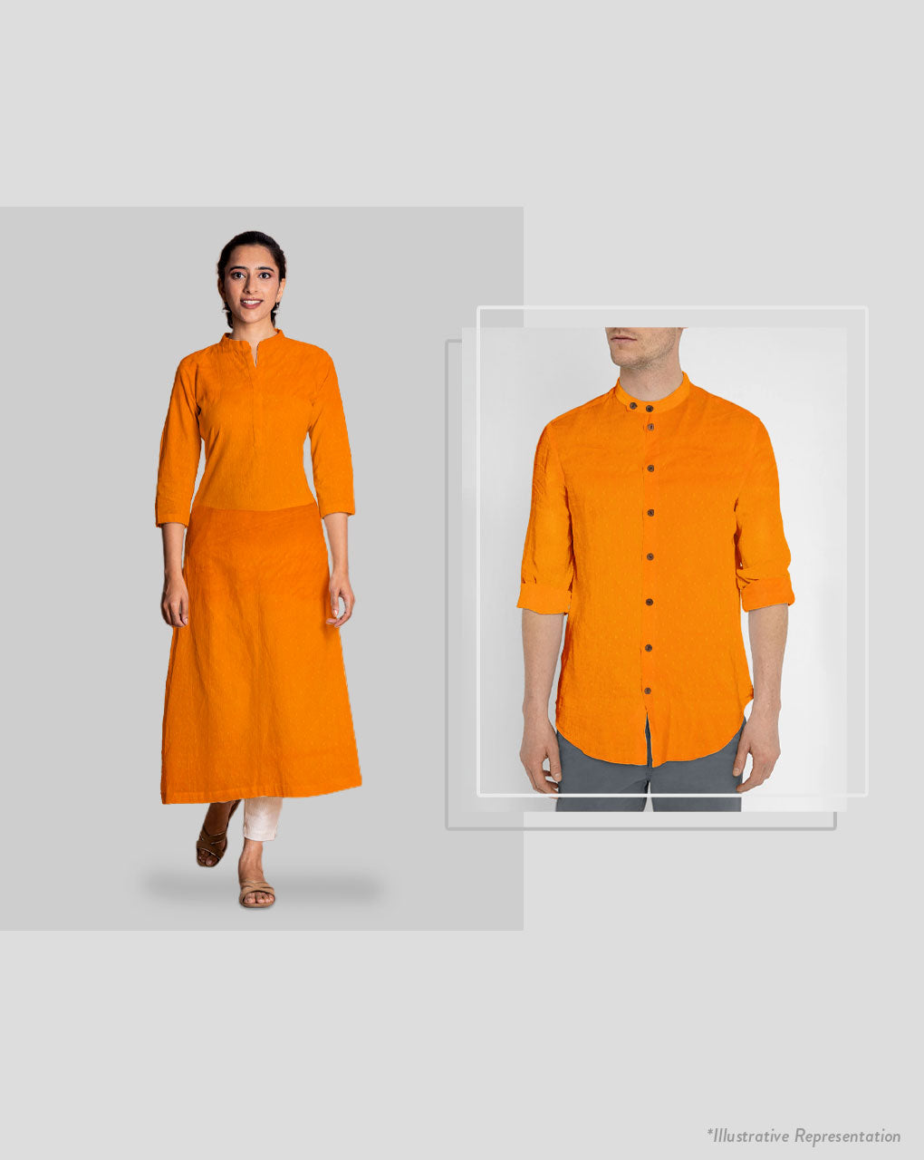 ( Pre Cut 1.25 MTR ) Orange Jacquard Cotton Fabric