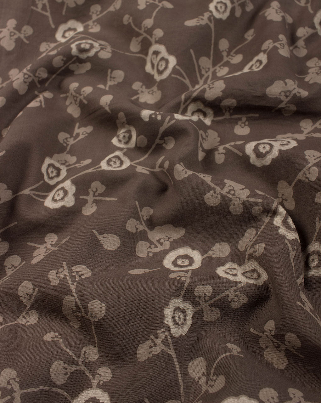 Brown Off-White Floral Pattern Kashish Screen Print Cotton Fabric - Fabriclore.com