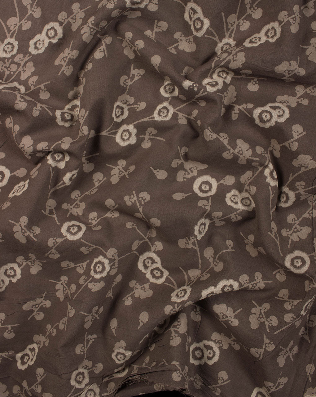 Brown Off-White Floral Pattern Kashish Screen Print Cotton Fabric - Fabriclore.com