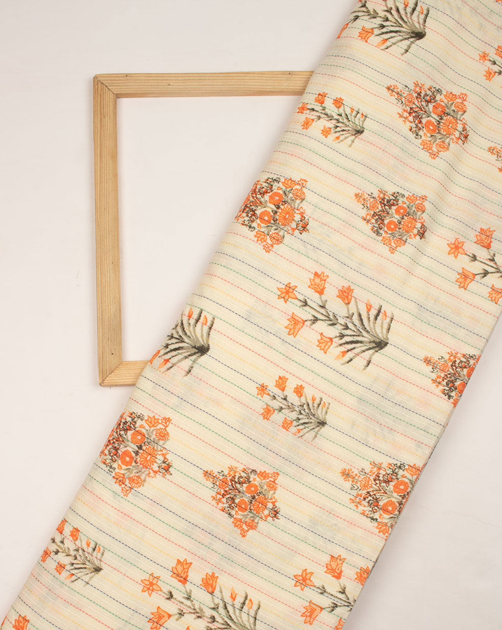 Off-White Orange Boota Pattern Kantha Screen Print Cotton Fabric - Fabriclore.com