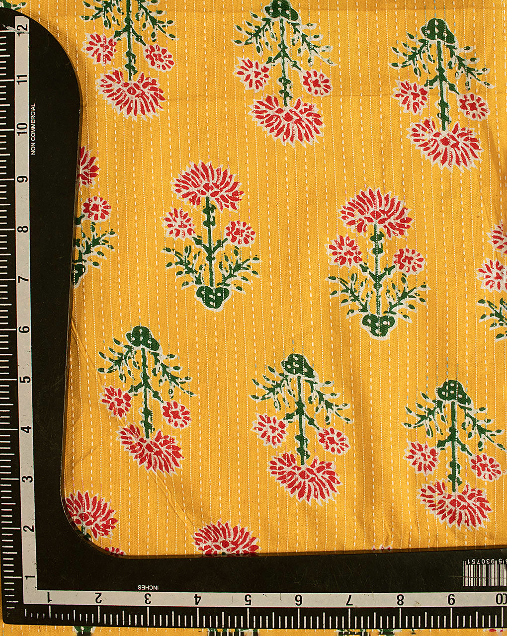 Yellow Floral Screen Print Kantha Cotton Fabric